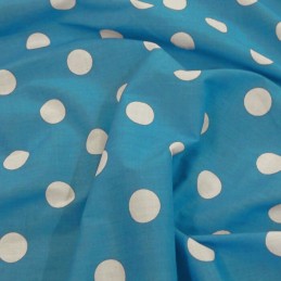 26mm Polka Dots Spots Polycotton Fabric Turquoise With White Spots
