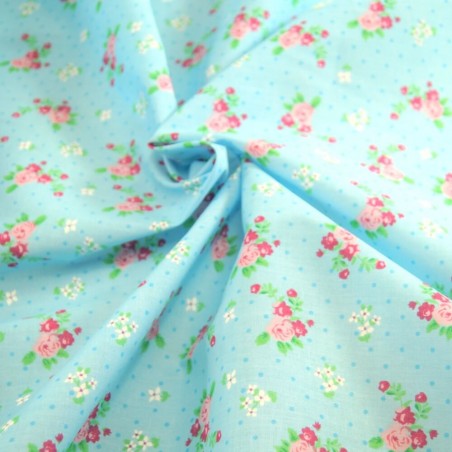 Polycotton Fabric Roses & Polka Dots Spots Flowers Floral