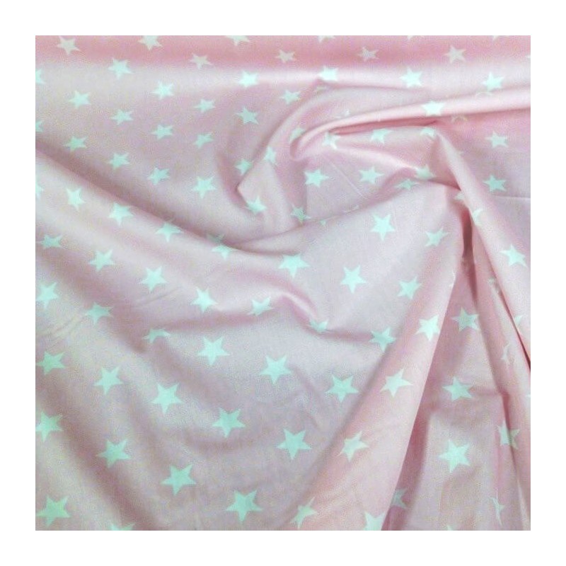 100% Poplin Cotton Fabric Rose & Hubble 20mm Stars Star Pink