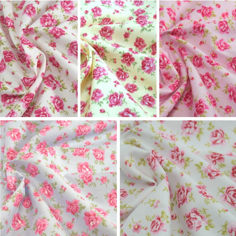 100% Cotton Poplin Fabric Rose & Hubble Roses Summer Happiness Ivory