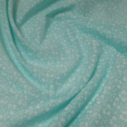 Polycotton Fabric White Floral Ditsy Flowers Pastel Mint Green