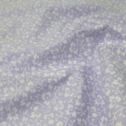 Polycotton Fabric White Floral Ditsy Flowers Pastel Lilac