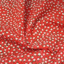 Flowerheads and Spots Polycotton Fabric Red