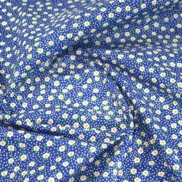 Flowerheads and Spots Polycotton Fabric Blue