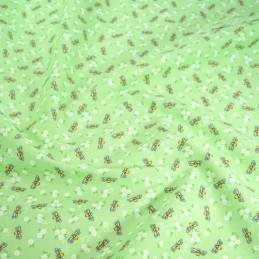 Polycotton Fabric Buzzing Bees Daisies Daisy Floral Green 