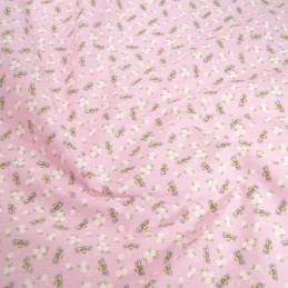 Polycotton Fabric Buzzing Bees Daisies Daisy Floral Pink