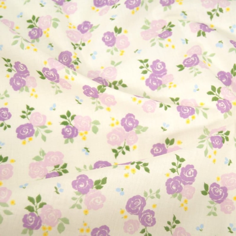 Polycotton Fabric Bunched Summer Roses Floral Flowers