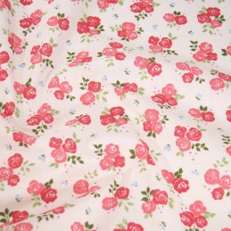 Polycotton Fabric Bunched Summer Roses Floral Flowers Cerise