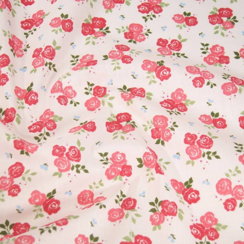 Polycotton Fabric Bunched Summer Roses Floral Flowers