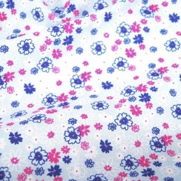 Polycotton Fabric Bunched Flower Heads Floral Spring Daisy Light Blue