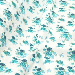 Polycotton Fabric Roses Polka Dots Flower Floral Turquoise