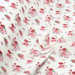 Polycotton Fabric Roses Polka Dots Flower Floral Pink