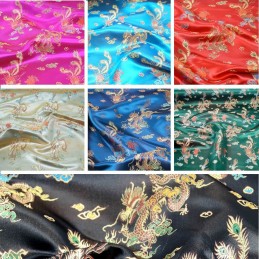 100% Polyester Chinese Brocade Dragon Embroidered Silky Satin Fabric