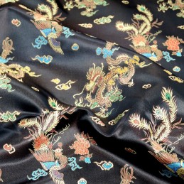 100% Polyester Chinese Brocade Dragon Embroidered Silky Satin Fabric Black