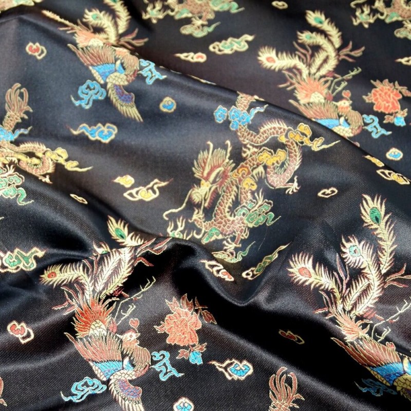 100% Polyester Chinese Brocade Dragon Embroidered Silky Satin Fabric