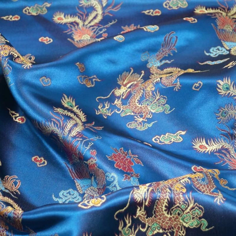 100% Polyester Chinese Brocade Dragon Embroidered Silky Satin Fabric