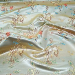 100% Polyester Chinese Brocade Dragon Embroidered Silky Satin Fabric Gold