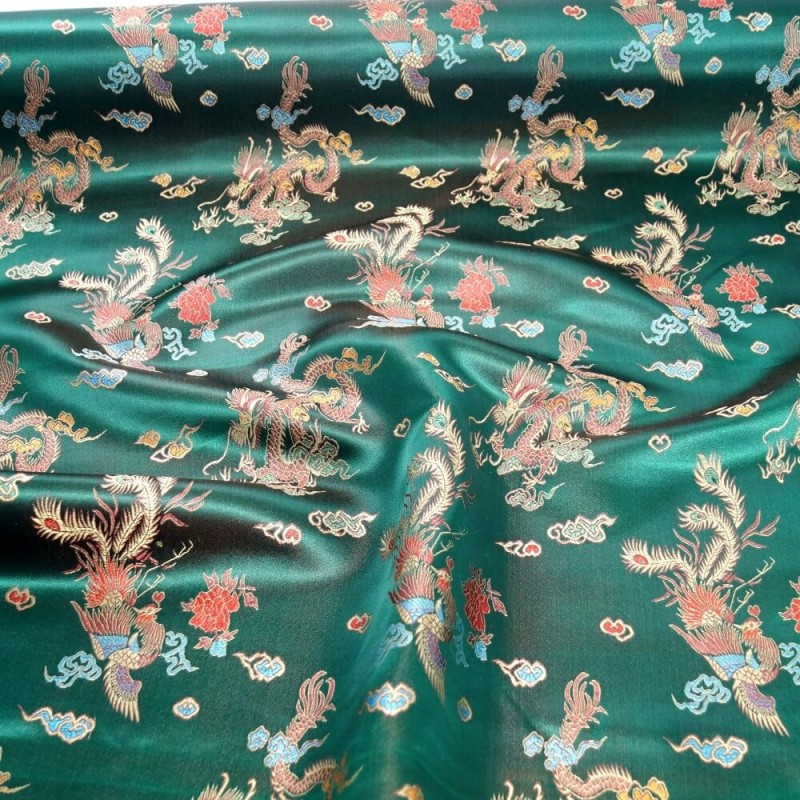 Brocade Chinese Dragon Embroidered Silky Satin Fabric 100 Polyester