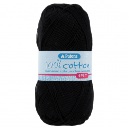Patons 100% Cotton 4 Ply Yarn 100g Mercerized Cotton Black