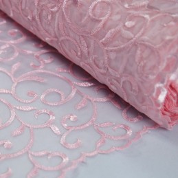 Embroidered Vine Nylon Voile Organza Curtain Dress Fabric Pink