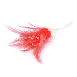 Dark Coral Diamante Feathers Corsage, Fascinator 10cm Wire Stem Bridal Hair Hat