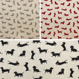 Daschund Dog Cotton Rich Linen Look Fabric Curtain Upholstery Cushion