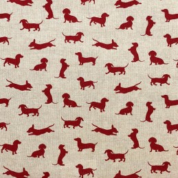 Red Daschund Dog Cotton Rich Linen Look Fabric Curtain Upholstery Cushion