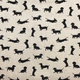 Black Daschund Dog Cotton Rich Linen Look Fabric Curtain Upholstery Cushion