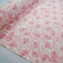 100% Cotton Poplin Fabric Rose & Hubble Silky Peacock Feathers Print Pink
