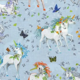 100% Cotton Fabric Pretty Please Unicorn Blue