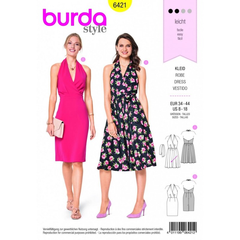 Burda Style Halterneck Swing Dress Fabric Sewing Pattern 6421