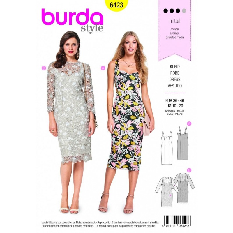 Burda Style Strap Summer Dress Heart Shape Neckline Fabric Sewing Pattern 6423