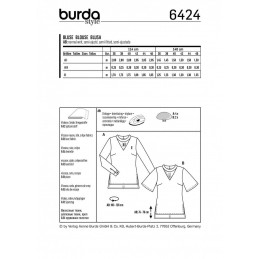 Burda Style V Neck Top Blouse Fabric Sewing Pattern 6424