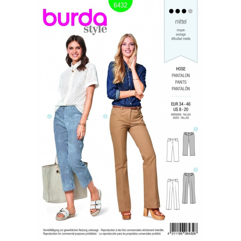 Burda Style Smart Business Trousers Fabric Sewing Pattern 6432