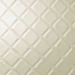 Trellis Vinyl Quilted Style Leatherette Faux Leather Upholstery Material Cream