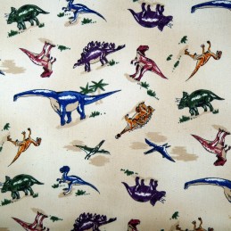 100% Cotton Fabric Nutex Jurassic Dinosaur Multi Colour Col.103 Sand Dinosaur