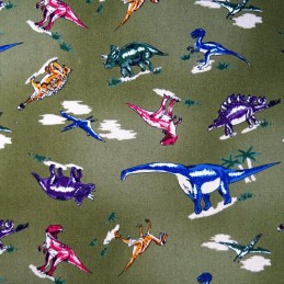 100% Cotton Fabric Nutex Jurassic Dinosaur Multi Colour Col.104 Khaki Green Dinosaur