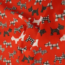 Red Polycotton Fabric Scottish Terrier Scottie Dogs