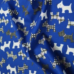 Royal Blue Polycotton Fabric Scottish Terrier Scottie Dogs
