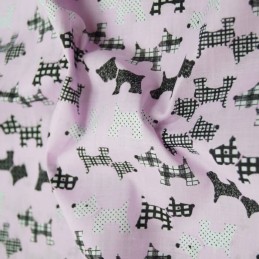 Pink Polycotton Fabric Scottish Terrier Scottie Dogs