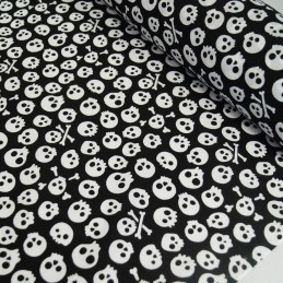 Polycotton Fabric Mini Packed Skulls & Crossbones Black