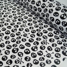 Polycotton Fabric Mini Packed Skulls & Crossbones White