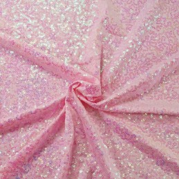 Sequin Dancewear Lycra Stretch Premium Quality Sparkle Fabric Dressmaking Pink/Pearl