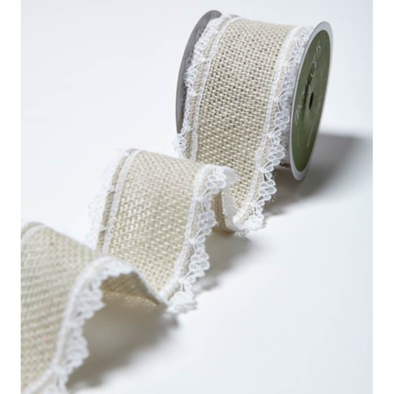 40mm Lace Edge Burlap Hessian Jute Wired Craft Ribbon May Arts