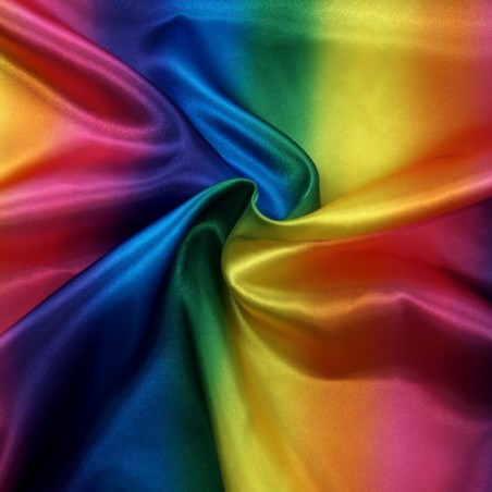 Silky Satin Fabric Rainbow Bright Gradient Stripes Dressmaking