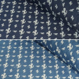 100% Cotton Chambray Leaping Horses Print Lightweight Fabric Denim