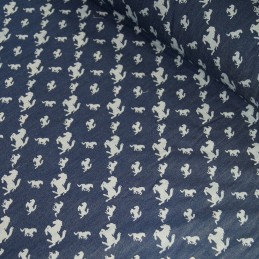 100% Cotton Chambray Leaping Horses Print Lightweight Fabric Denim Navy