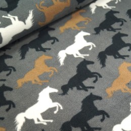Grey Galloping Wild Stallions Horses Polar Fleece Anti Pil Fabric
