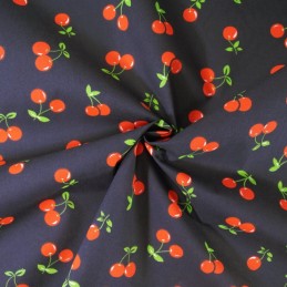 Navy Polycotton Fabric Cherries Cherry Summer Feel Dress