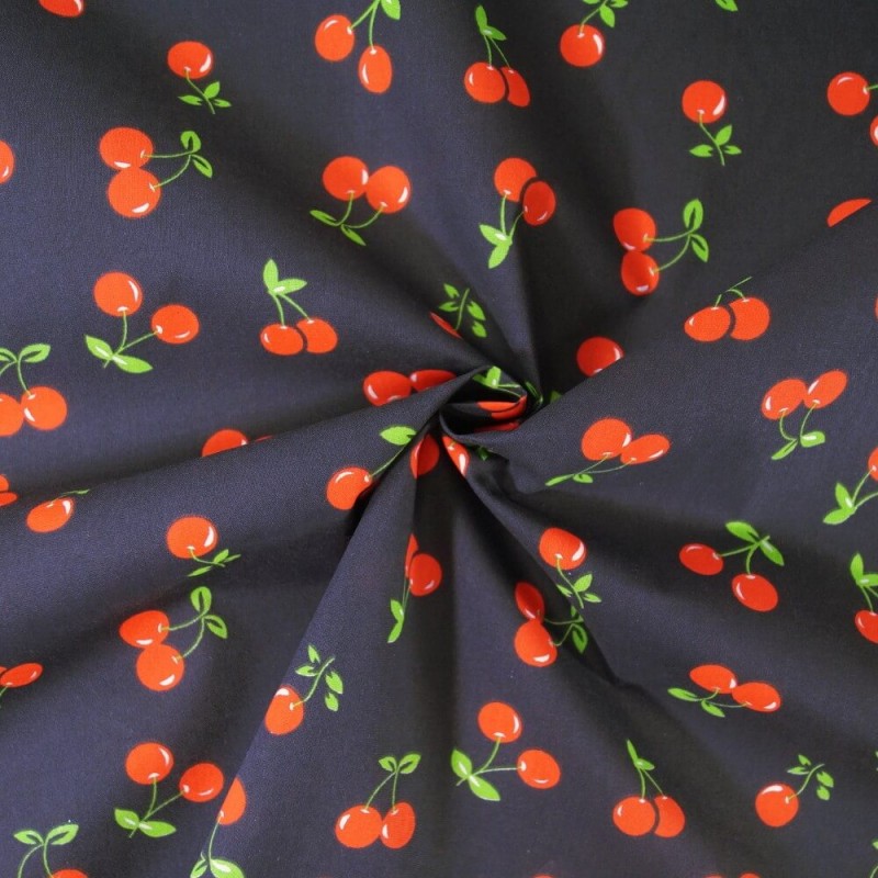 Polycotton Fabric Cherries Cherry Summer Feel Dress